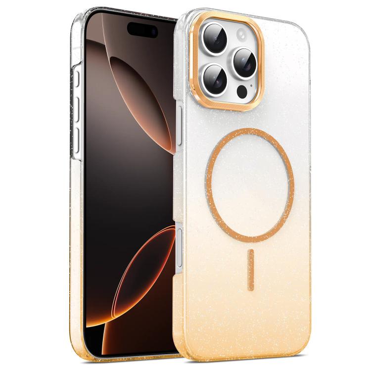 For iPhone 16 Pro Max Gold Diamond Glitter Gradient MagSafe Shockproof Phone Case