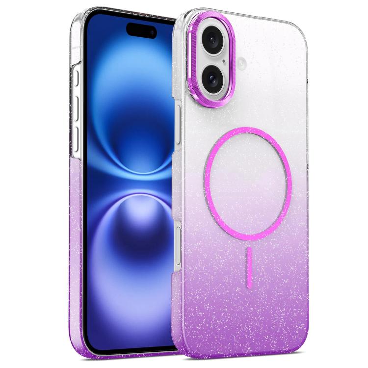 For iPhone 16 Plus Gold Diamond Glitter Gradient MagSafe Shockproof Phone Case
