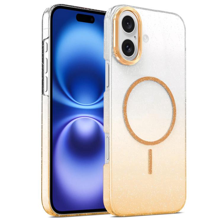 For iPhone 16 Plus Gold Diamond Glitter Gradient MagSafe Shockproof Phone Case