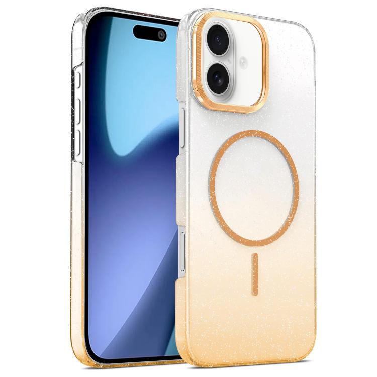 For iPhone 17 Gold Diamond Glitter Gradient MagSafe Shockproof Phone Case