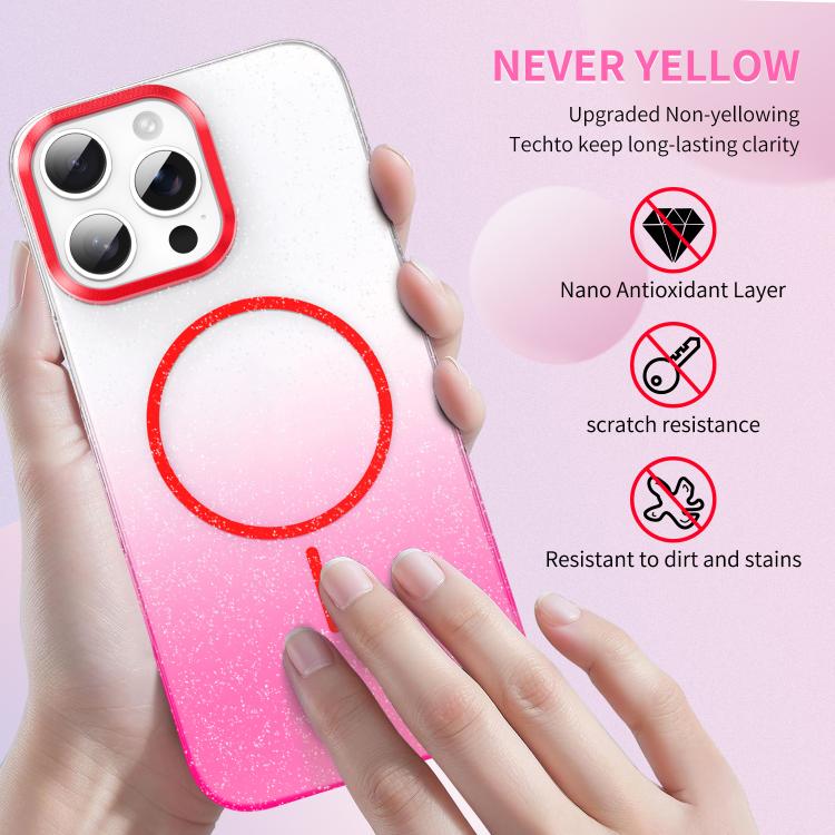 For iPhone 13 Gold Diamond Glitter Gradient MagSafe Shockproof Phone Case
