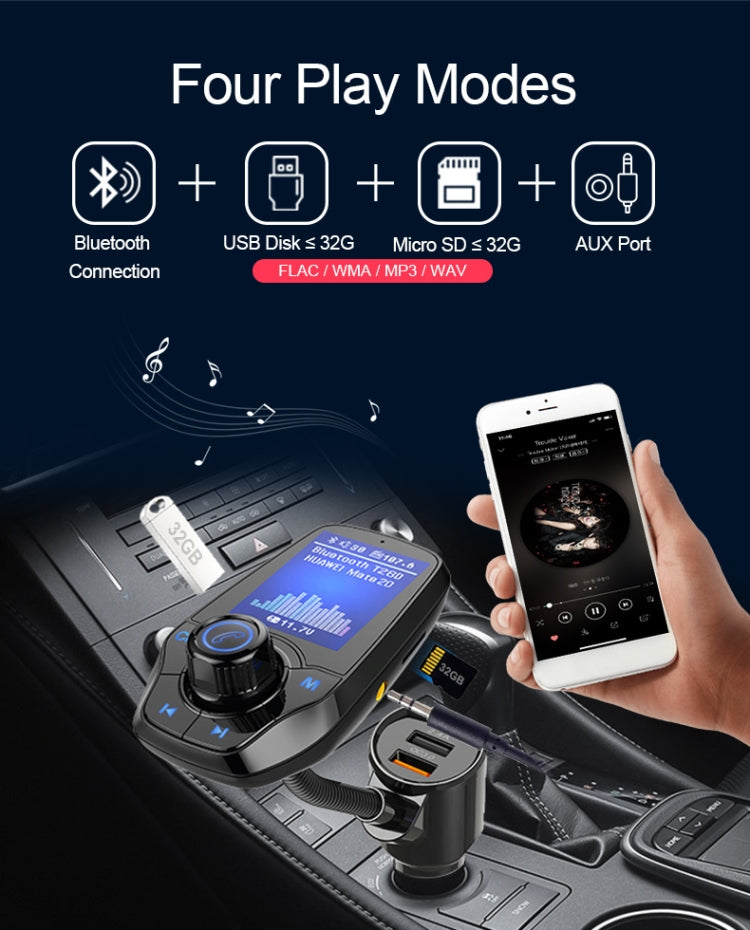 T26D Car Bluetooth Hands-Free Car Mp3 Color large Screen FM Transmitter QC3.0 Fast Charge Car Bluetooth Mp3(Black)