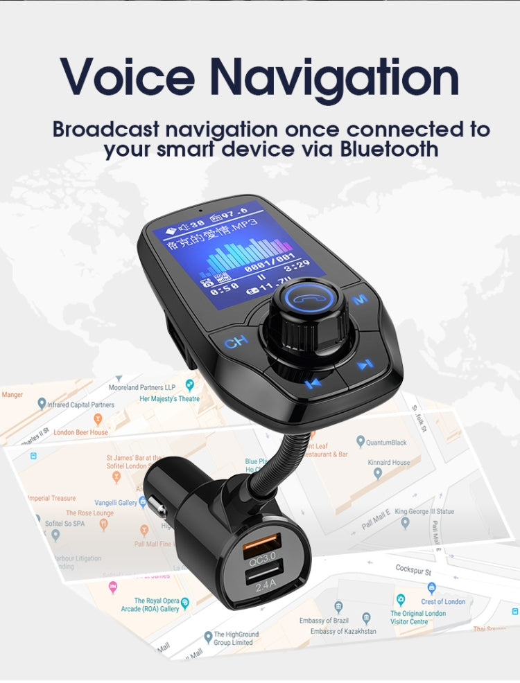 T26D Car Bluetooth Hands-Free Car Mp3 Color large Screen FM Transmitter QC3.0 Fast Charge Car Bluetooth Mp3(Black)