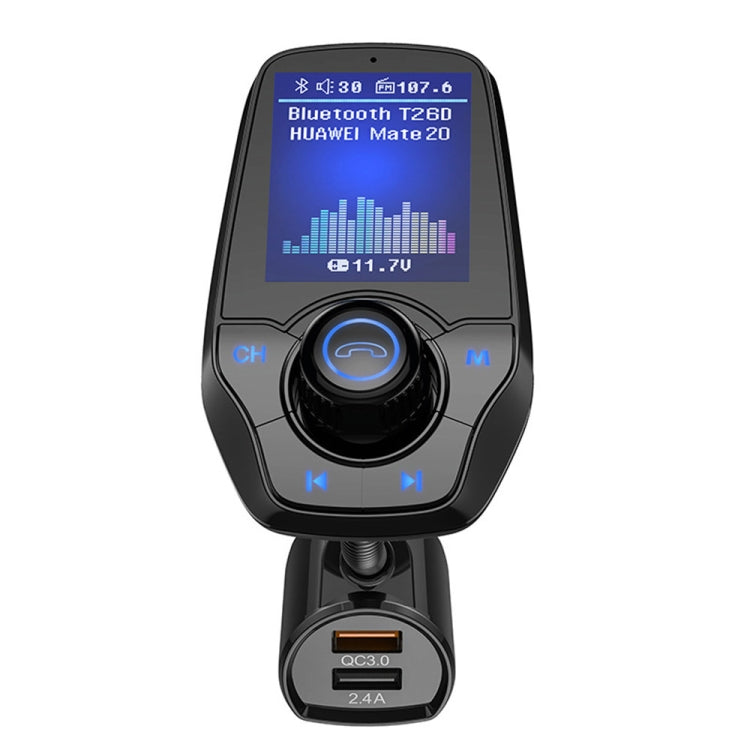 T26D Car Bluetooth Hands-Free Car Mp3 Color large Screen FM Transmitter QC3.0 Fast Charge Car Bluetooth Mp3(Black)