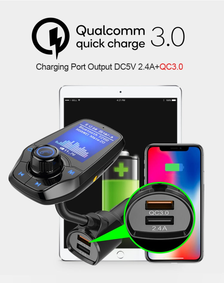 T26D Car Bluetooth Hands-Free Car Mp3 Color large Screen FM Transmitter QC3.0 Fast Charge Car Bluetooth Mp3(Black)