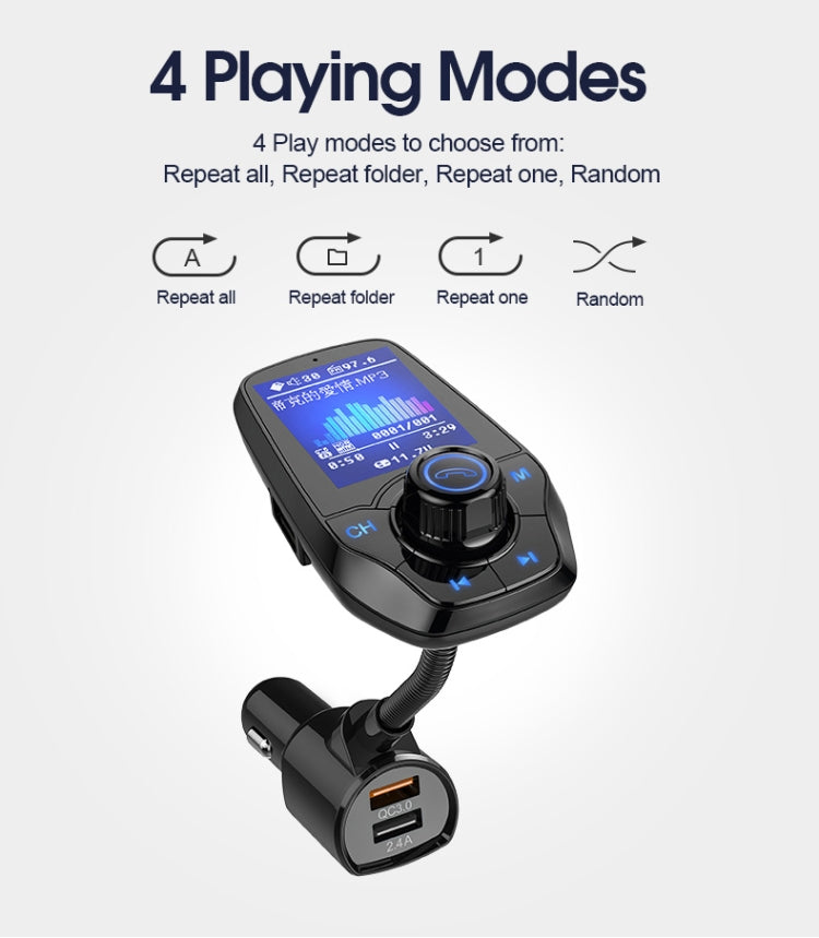 T26D Car Bluetooth Hands-Free Car Mp3 Color large Screen FM Transmitter QC3.0 Fast Charge Car Bluetooth Mp3(Black)