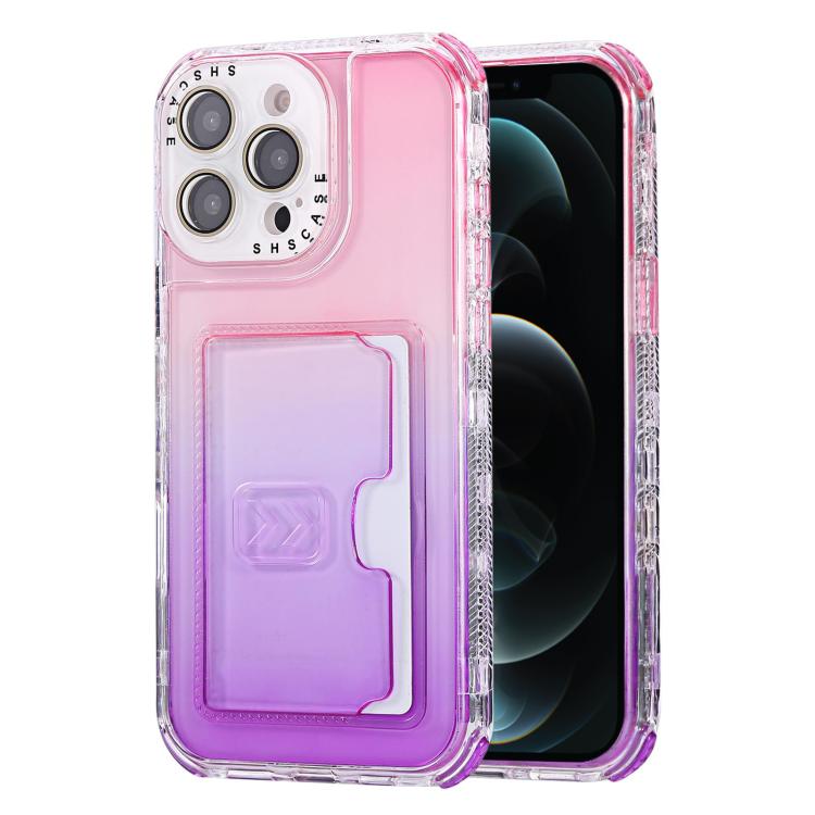 For iPhone 12 Pro Max Gradient 3-in-1 Card Bag TPU Shockproof Phone Case