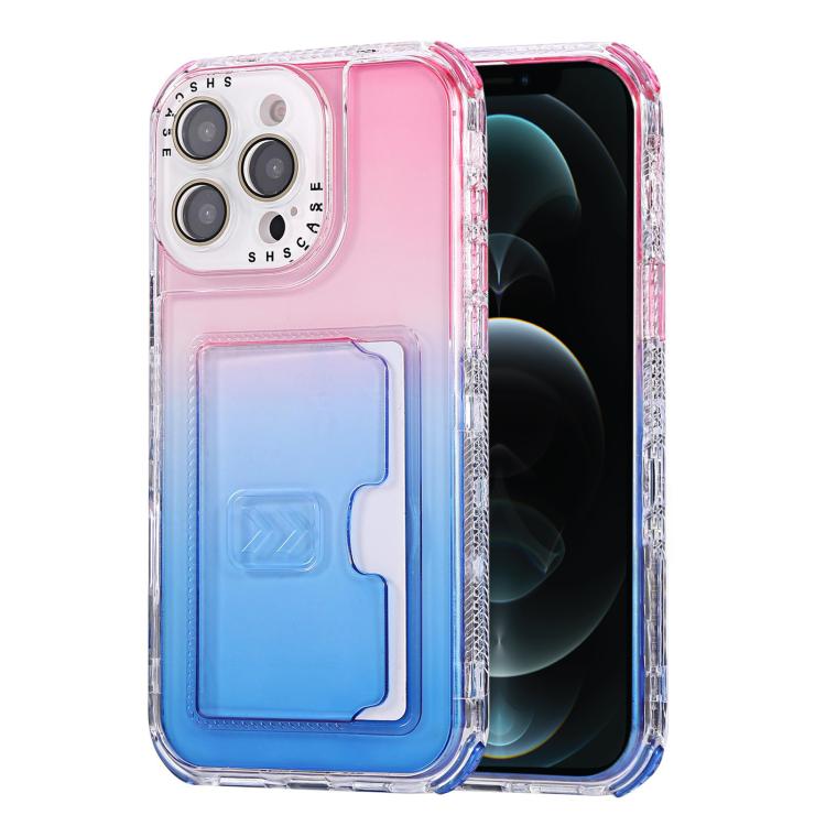 For iPhone 12 Pro Max Gradient 3-in-1 Card Bag TPU Shockproof Phone Case