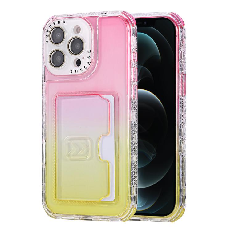 For iPhone 12 Pro Max Gradient 3-in-1 Card Bag TPU Shockproof Phone Case