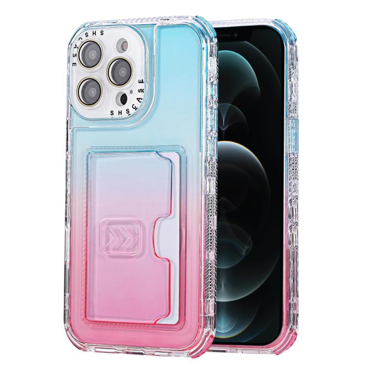 For iPhone 12 Pro Max Gradient 3-in-1 Card Bag TPU Shockproof Phone Case