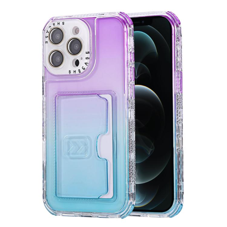 For iPhone 12 Pro Max Gradient 3-in-1 Card Bag TPU Shockproof Phone Case
