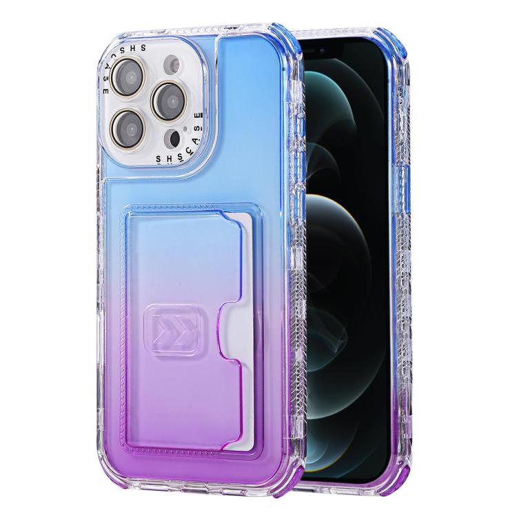 For iPhone 12 Pro Max Gradient 3-in-1 Card Bag TPU Shockproof Phone Case