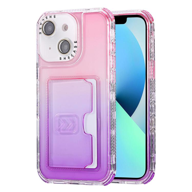For iPhone 13 Gradient 3-in-1 Card Bag TPU Shockproof Phone Case