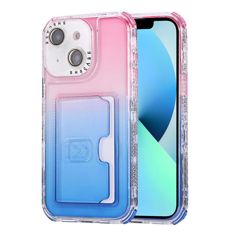 For iPhone 13 Gradient 3-in-1 Card Bag TPU Shockproof Phone Case