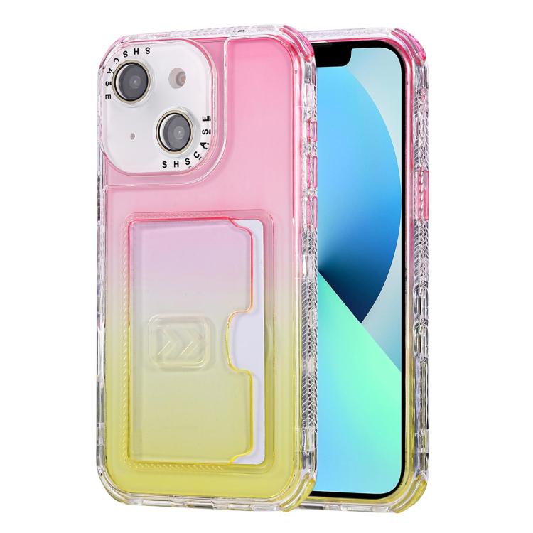 For iPhone 13 Gradient 3-in-1 Card Bag TPU Shockproof Phone Case