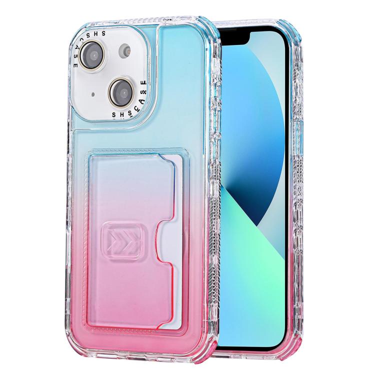 For iPhone 13 Gradient 3-in-1 Card Bag TPU Shockproof Phone Case