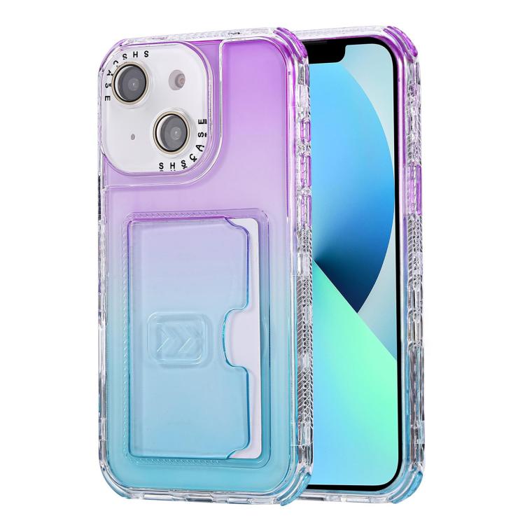 For iPhone 13 Gradient 3-in-1 Card Bag TPU Shockproof Phone Case