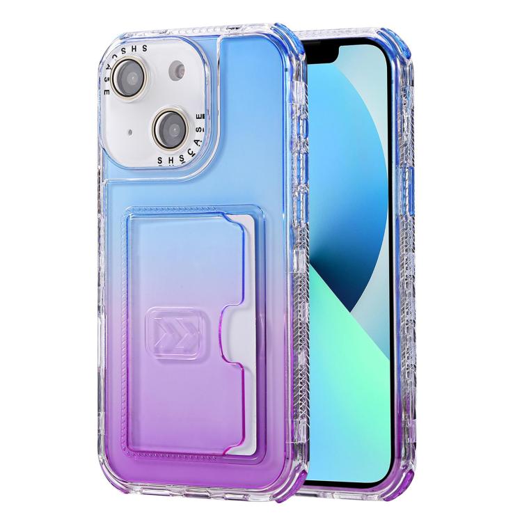 For iPhone 13 Gradient 3-in-1 Card Bag TPU Shockproof Phone Case