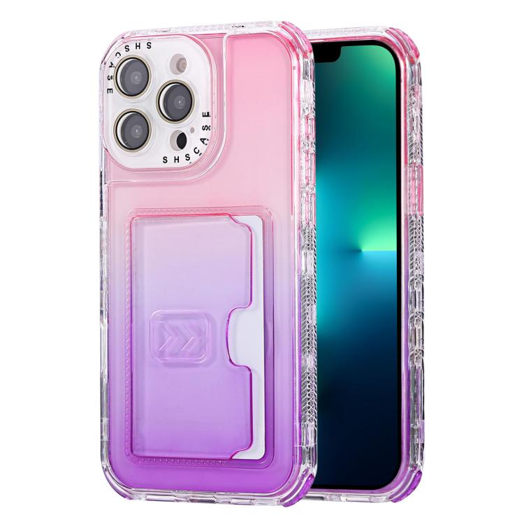 For iPhone 13 Pro Max Gradient 3-in-1 Card Bag TPU Shockproof Phone Case
