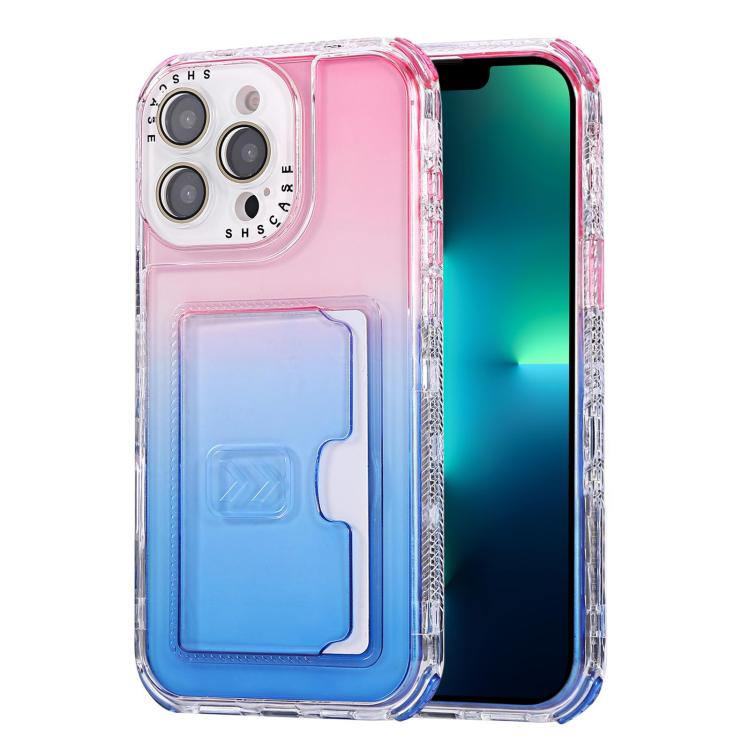 For iPhone 13 Pro Max Gradient 3-in-1 Card Bag TPU Shockproof Phone Case