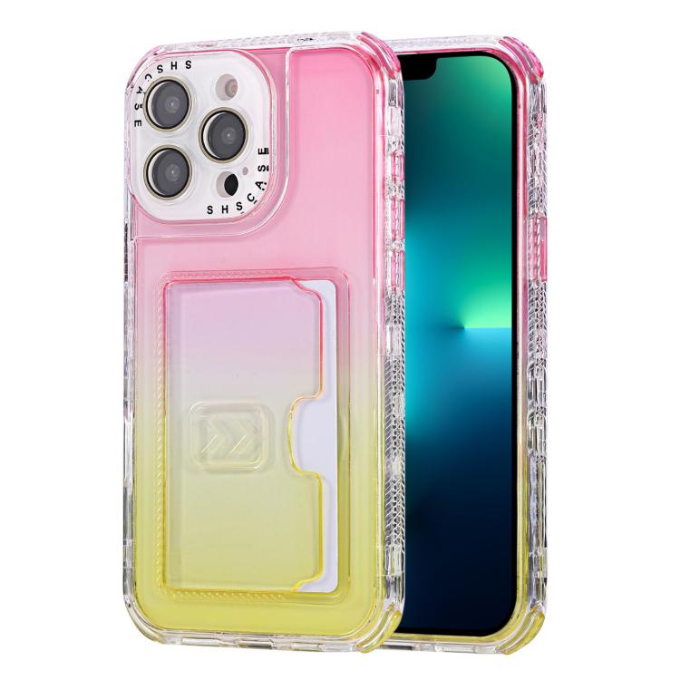 For iPhone 13 Pro Max Gradient 3-in-1 Card Bag TPU Shockproof Phone Case