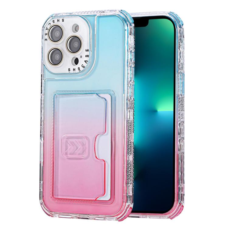For iPhone 13 Pro Max Gradient 3-in-1 Card Bag TPU Shockproof Phone Case