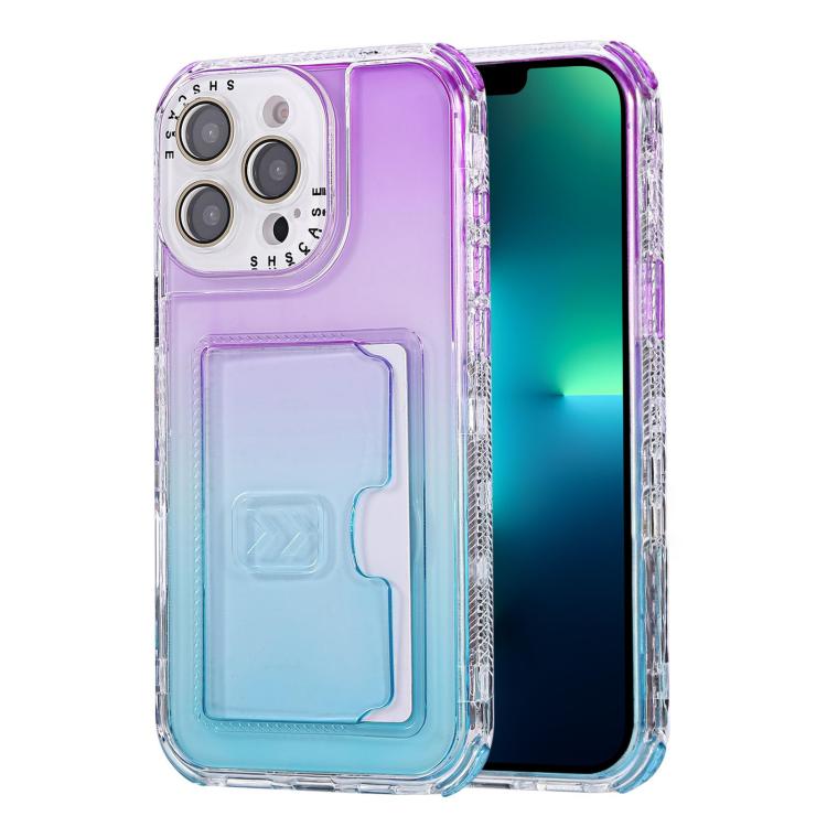 For iPhone 13 Pro Max Gradient 3-in-1 Card Bag TPU Shockproof Phone Case