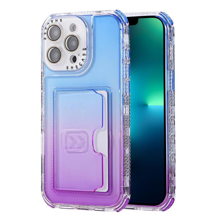 For iPhone 13 Pro Max Gradient 3-in-1 Card Bag TPU Shockproof Phone Case