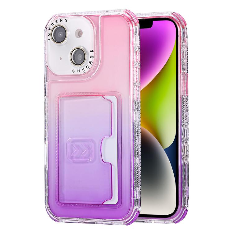 For iPhone 14 Gradient 3-in-1 Card Bag TPU Shockproof Phone Case