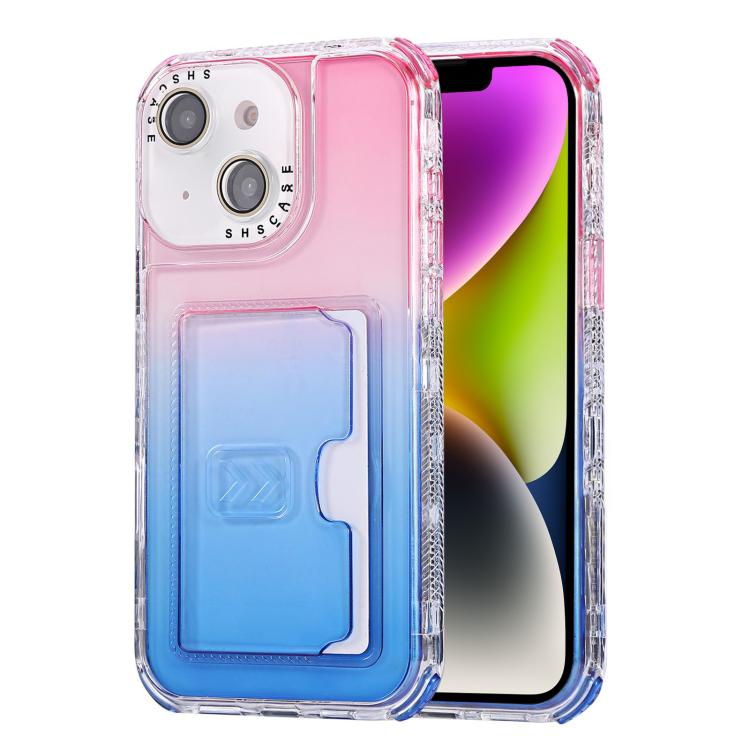 For iPhone 14 Gradient 3-in-1 Card Bag TPU Shockproof Phone Case