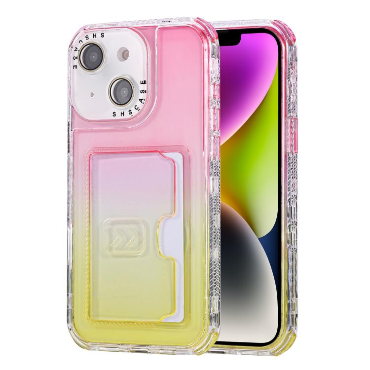 For iPhone 14 Gradient 3-in-1 Card Bag TPU Shockproof Phone Case