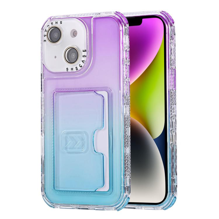 For iPhone 14 Gradient 3-in-1 Card Bag TPU Shockproof Phone Case