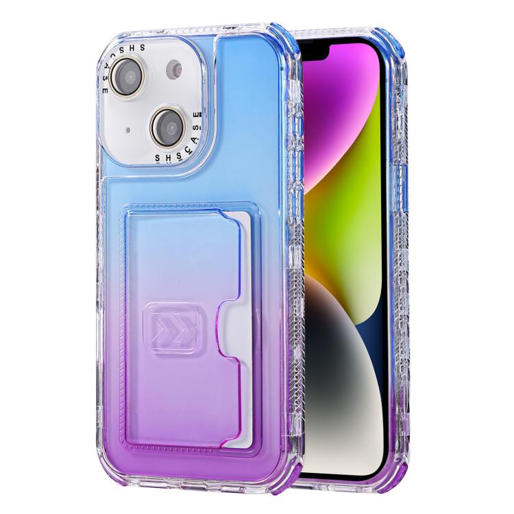 For iPhone 14 Gradient 3-in-1 Card Bag TPU Shockproof Phone Case
