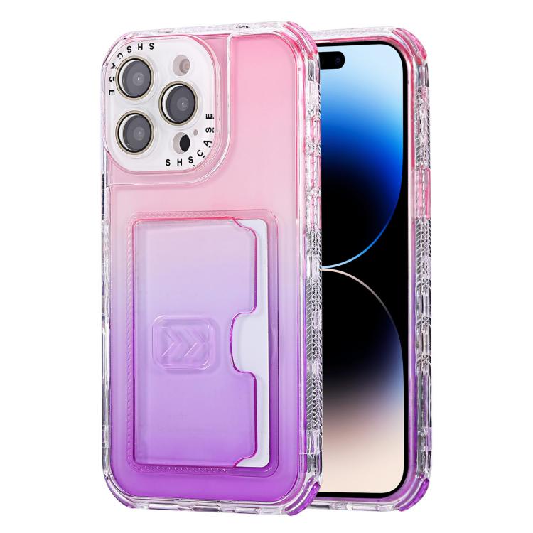 For iPhone 14 Pro Max Gradient 3-in-1 Card Bag TPU Shockproof Phone Case