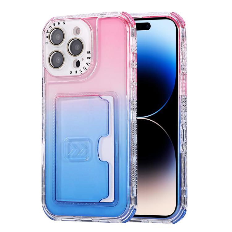 For iPhone 14 Pro Max Gradient 3-in-1 Card Bag TPU Shockproof Phone Case