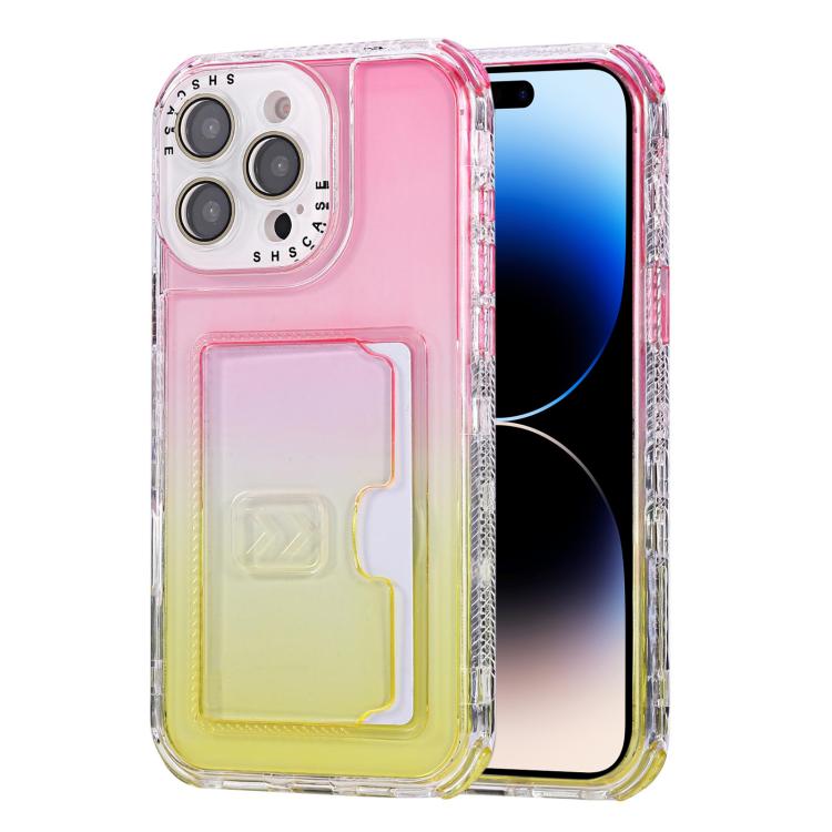 For iPhone 14 Pro Max Gradient 3-in-1 Card Bag TPU Shockproof Phone Case