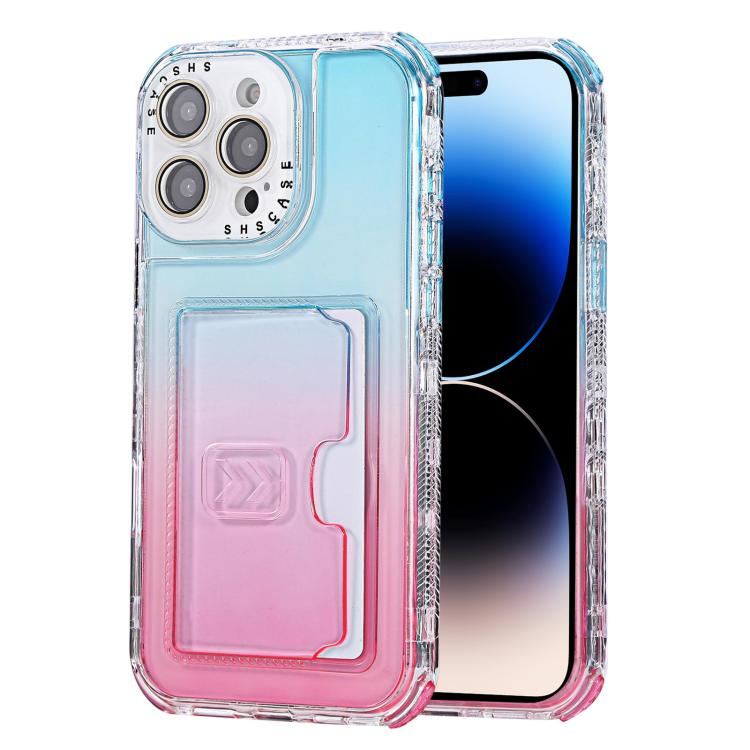 For iPhone 14 Pro Max Gradient 3-in-1 Card Bag TPU Shockproof Phone Case