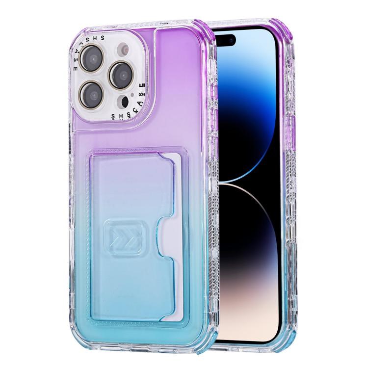 For iPhone 14 Pro Max Gradient 3-in-1 Card Bag TPU Shockproof Phone Case