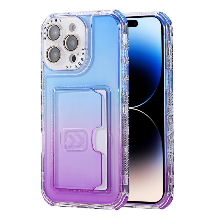 For iPhone 14 Pro Max Gradient 3-in-1 Card Bag TPU Shockproof Phone Case
