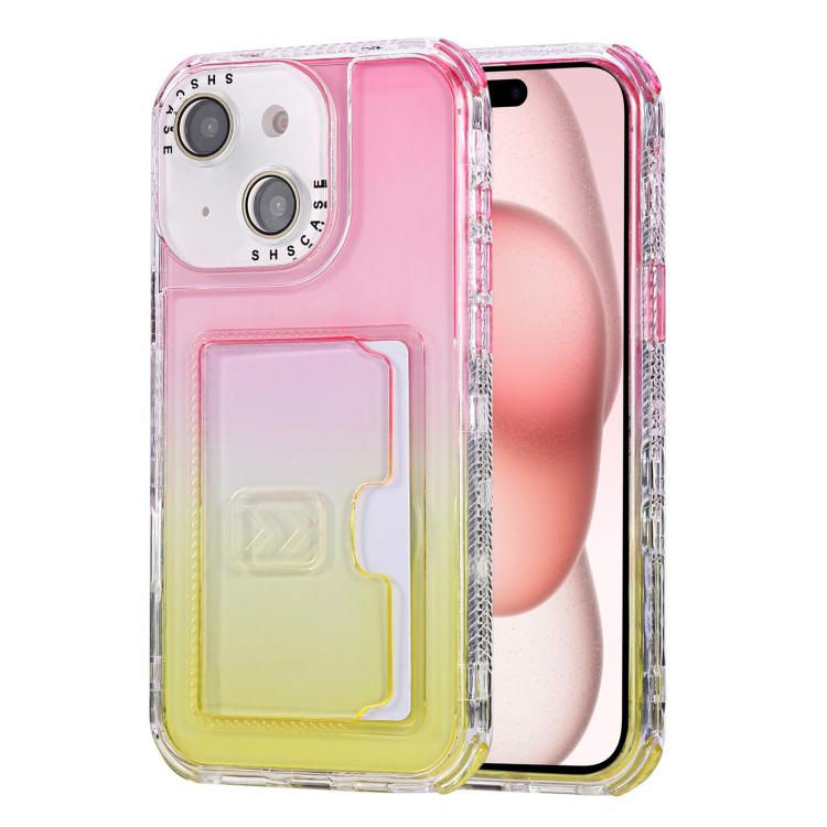 For iPhone 15 Gradient 3-in-1 Card Bag TPU Shockproof Phone Case