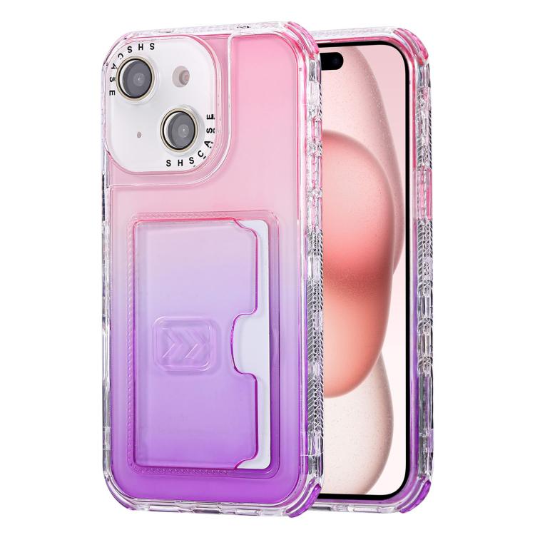 For iPhone 15 Plus Gradient 3-in-1 Card Bag TPU Shockproof Phone Case