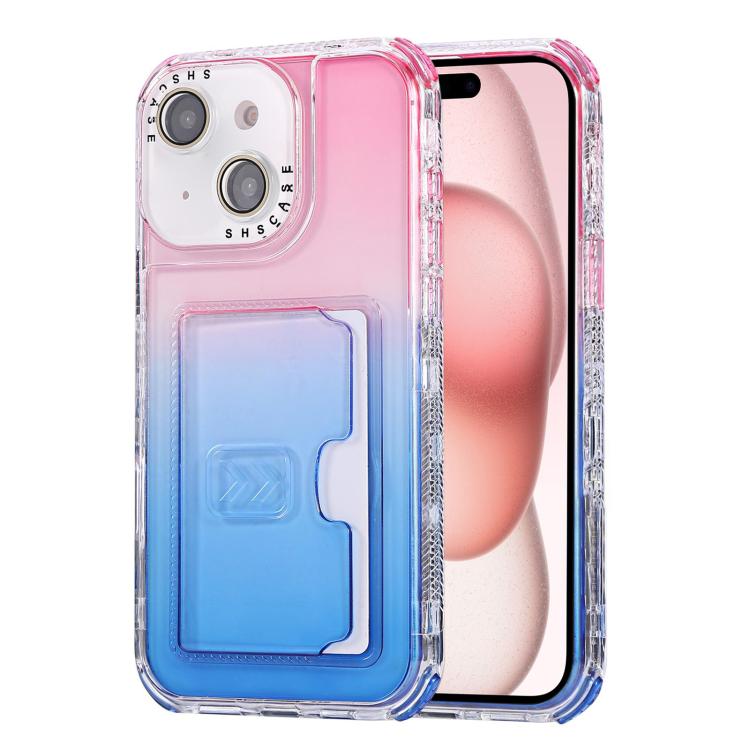 For iPhone 15 Plus Gradient 3-in-1 Card Bag TPU Shockproof Phone Case