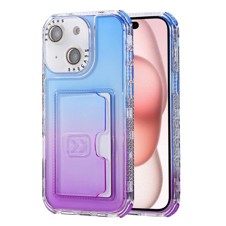 For iPhone 15 Plus Gradient 3-in-1 Card Bag TPU Shockproof Phone Case