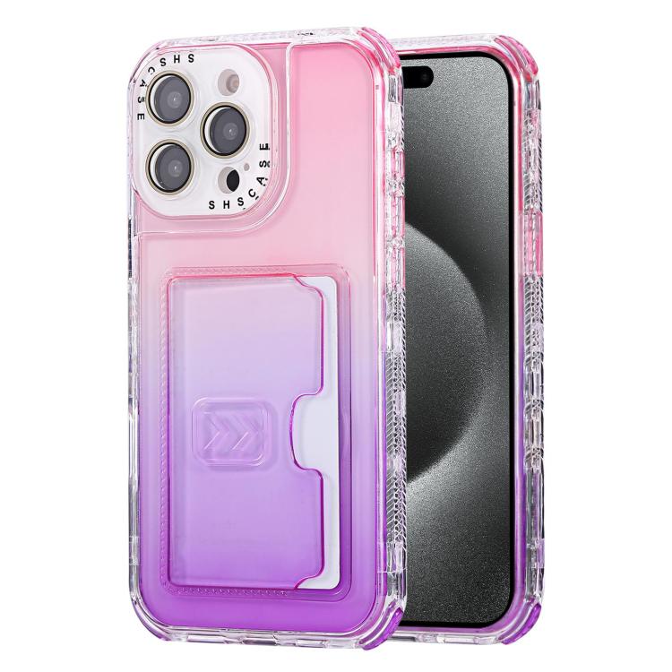 For  iPhone 15 Pro Max Gradient 3-in-1 Card Bag TPU Shockproof Phone Case
