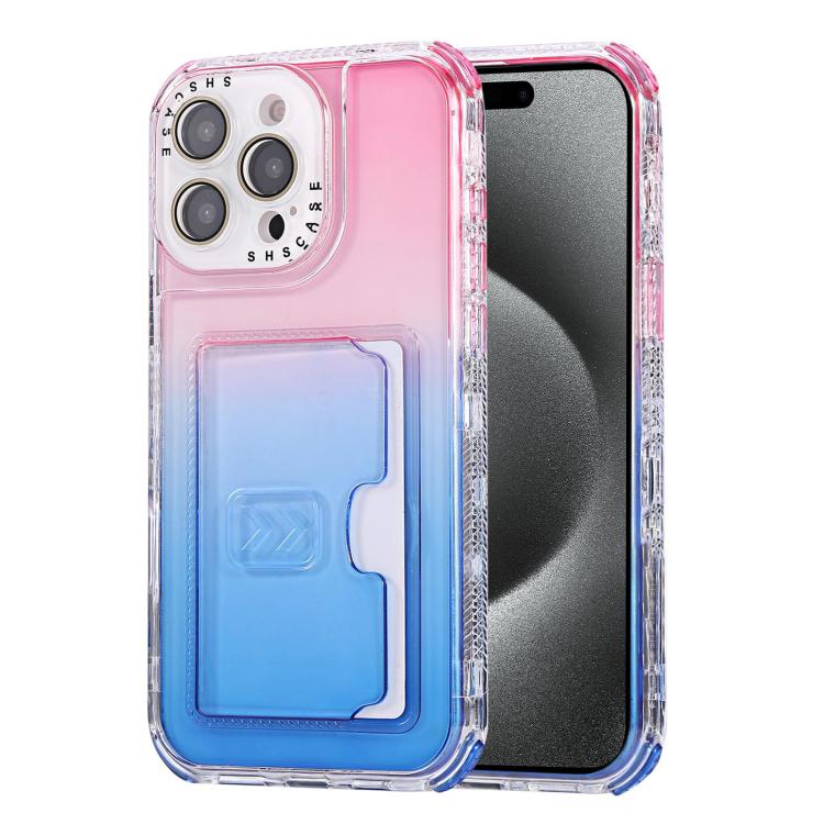 For  iPhone 15 Pro Max Gradient 3-in-1 Card Bag TPU Shockproof Phone Case