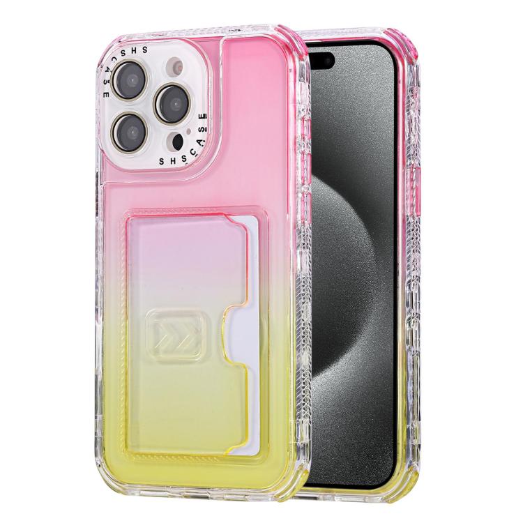For  iPhone 15 Pro Max Gradient 3-in-1 Card Bag TPU Shockproof Phone Case
