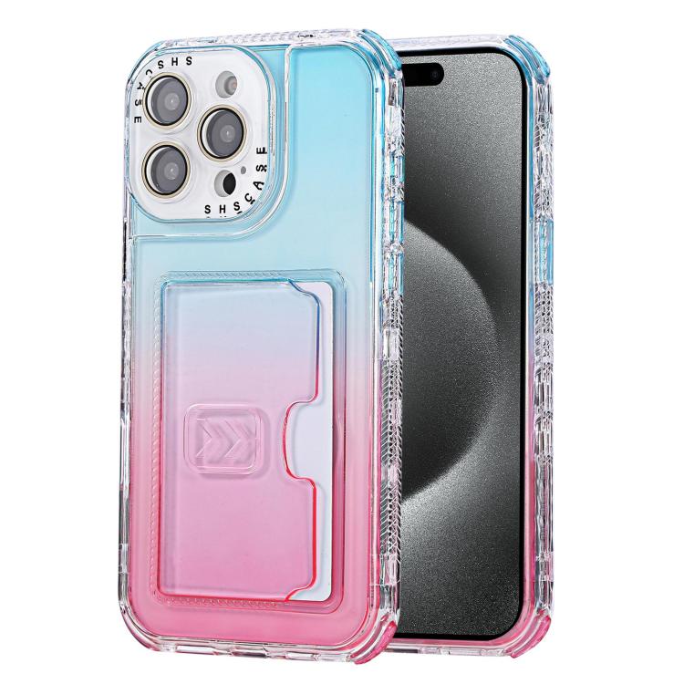 For  iPhone 15 Pro Max Gradient 3-in-1 Card Bag TPU Shockproof Phone Case