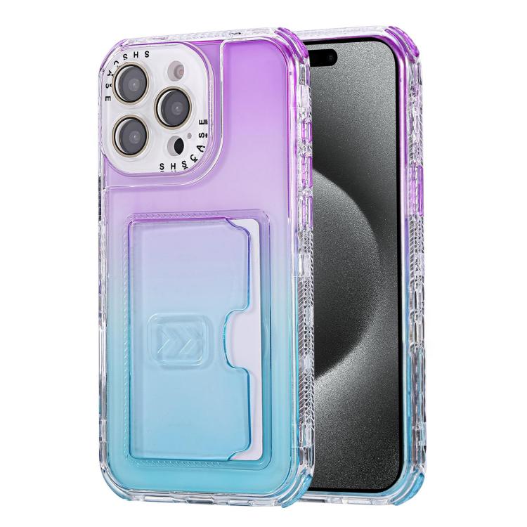 For  iPhone 15 Pro Max Gradient 3-in-1 Card Bag TPU Shockproof Phone Case
