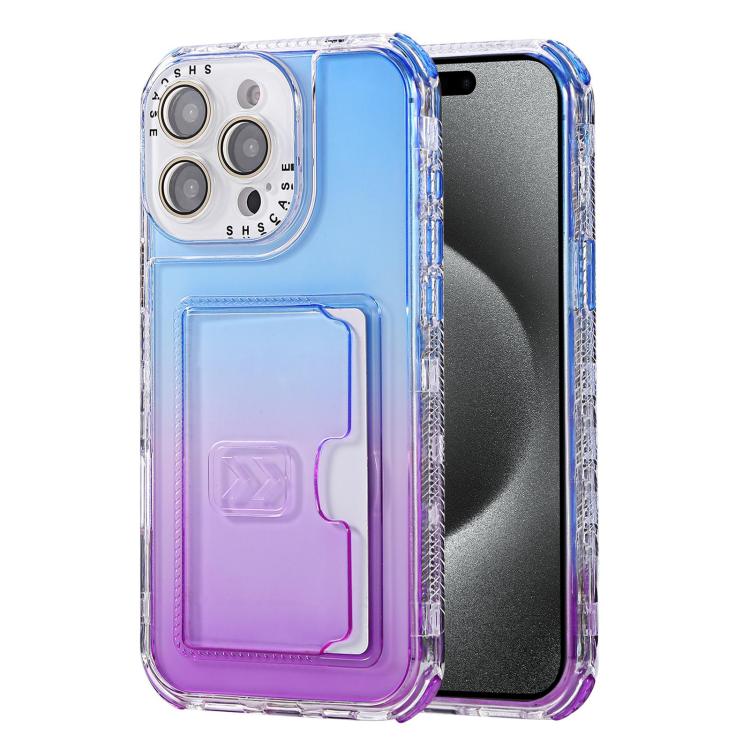 For  iPhone 15 Pro Max Gradient 3-in-1 Card Bag TPU Shockproof Phone Case