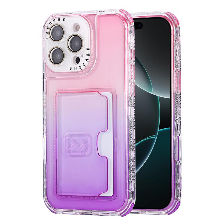 For iPhone 16 Pro Gradient 3-in-1 Card Bag TPU Shockproof Phone Case